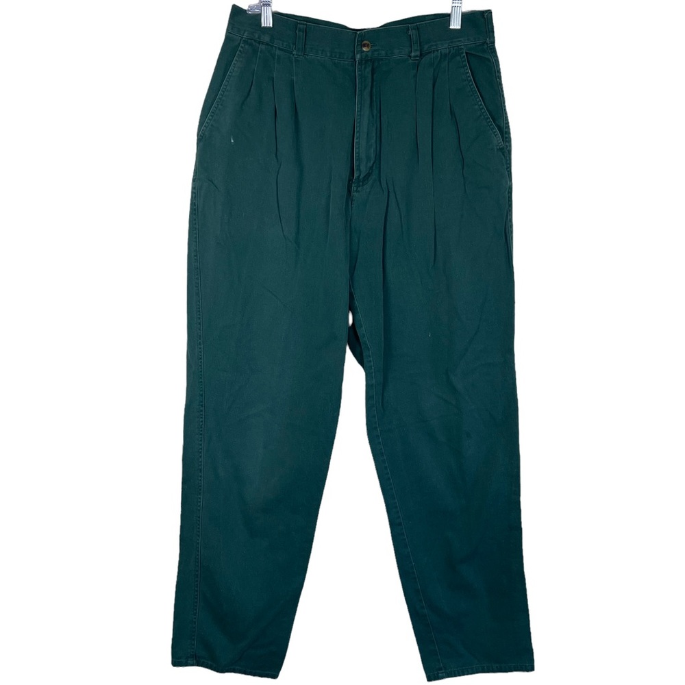 Vintage Bugle Boy Co Green Pleated Denim Slacks 34W 34L Hipster Trouser Pants